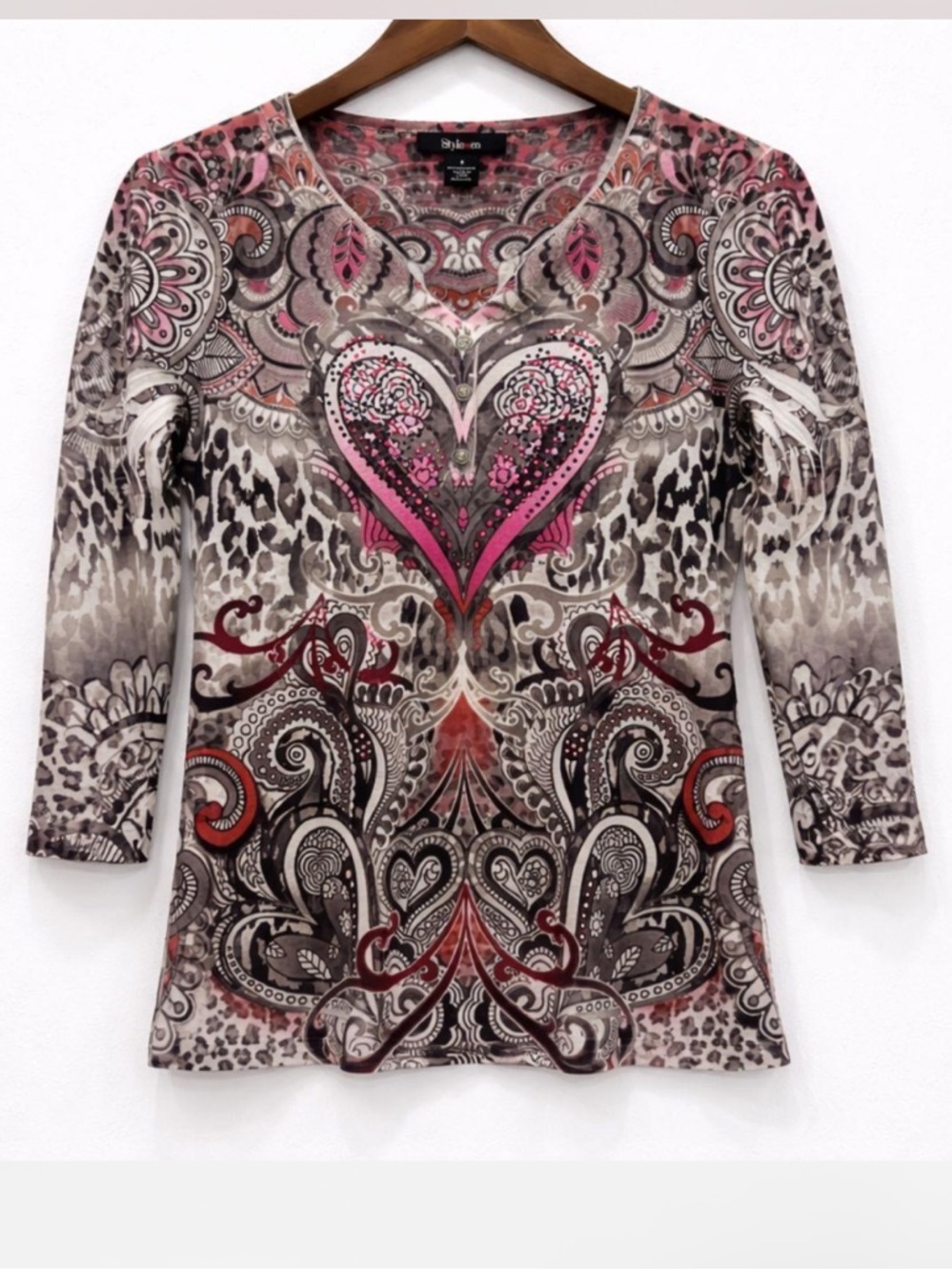 Vintage Y2K Fairy Abstract Embellished Heart Boho Top Style & Co Artsy 2000s